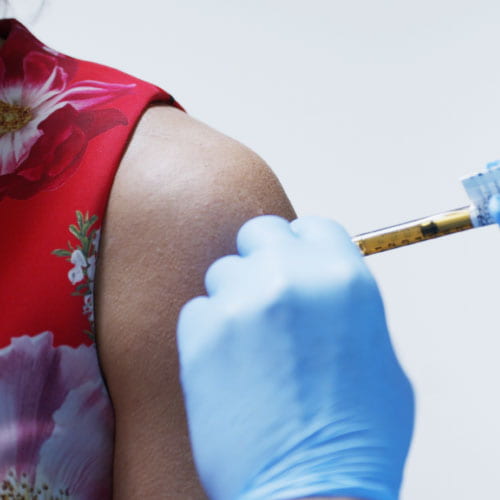 Kimmel receives the Covid-1 vaccine. Courtesy of Texas Center for Drug Development